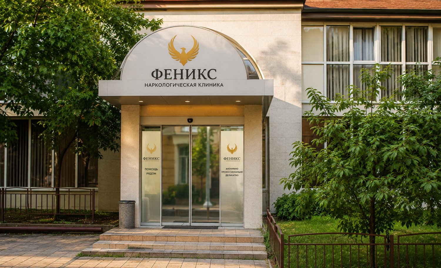 Вход в наркологическую клинику «Феникс» в Заволжье